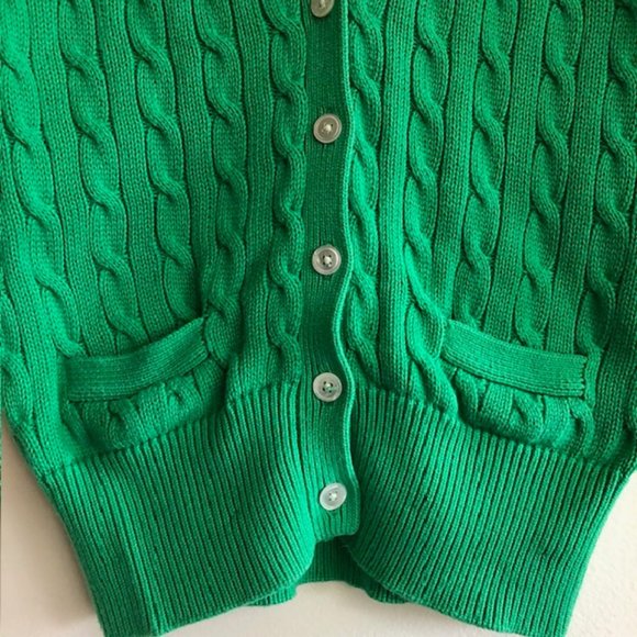 RALPH LAUREN Green Cable Short Sleeve Button Front V Neck Cotton Sweater… - Picture 8 of 17